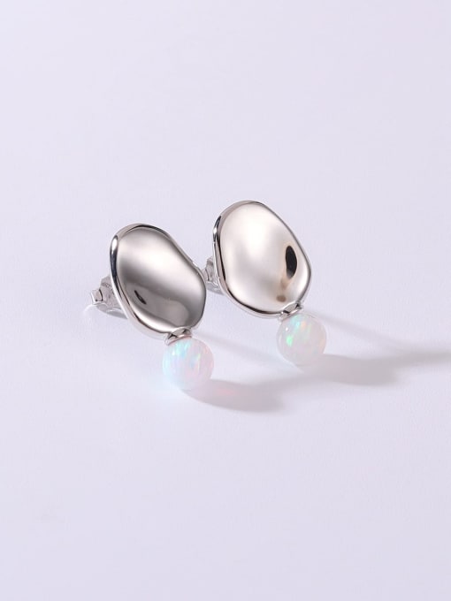 OPAL 925 Sterling Silver Synthetic Opal Multi Color Minimalist Stud Earring 2