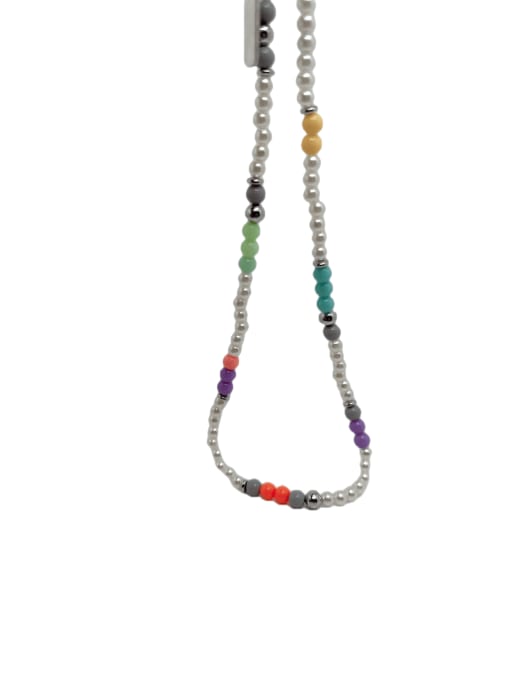 BYG Beads Brass Imitation Pearl Multi Color Minimalist Beaded Necklace 0