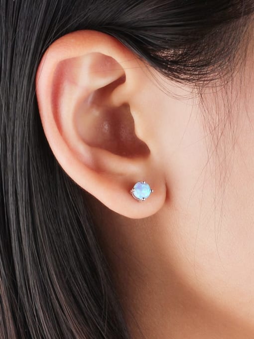 OPAL 925 Sterling Silver Synthetic Opal Multi Color Minimalist Stud Earring 3