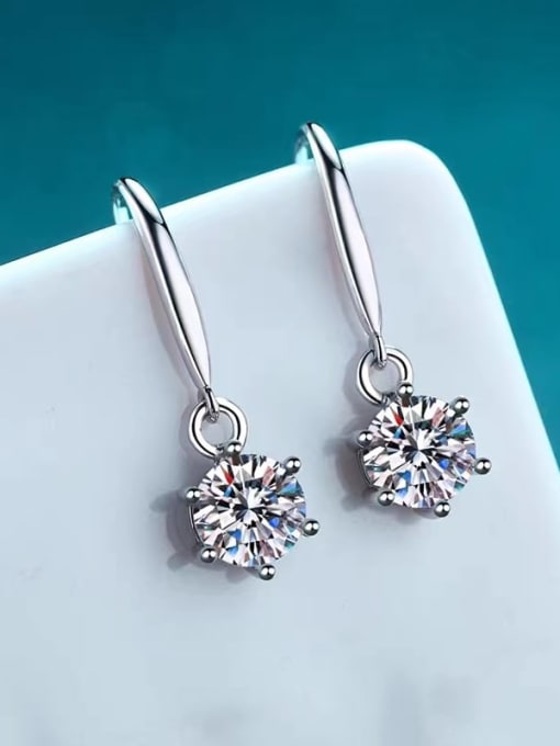 White1CT+1CT 925 Sterling Silver Moissanite White Minimalist Drop Earring