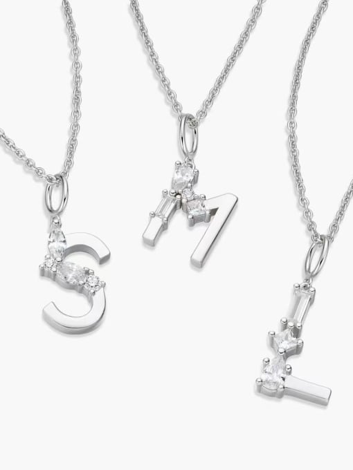 YUEFAN 925 Sterling Silver Cubic Zirconia White Minimalist Initials Necklace 0
