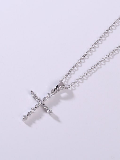 White 925 Sterling Silver Cubic Zirconia White Cross Minimalist Lariat Necklace