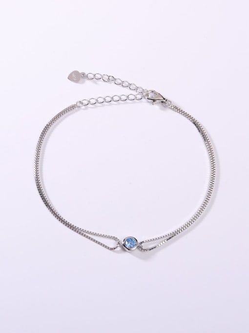 White 925 Sterling Silver Cubic Zirconia Blue Minimalist Adjustable Bracelet