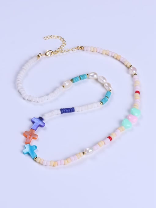 BYG Beads Stainless steel Freshwater Pearl Multi Color Glass beads Minimalist Beaded Necklace