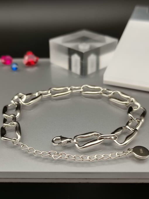 White 925 Sterling Silver Geometric Statement Adjustable Bracelet
