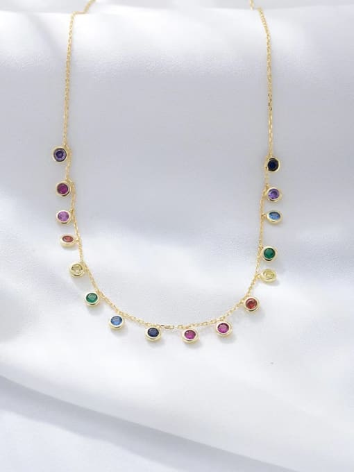 Yellow 925 Sterling Silver Cubic Zirconia Multi Color Minimalist Link Necklace