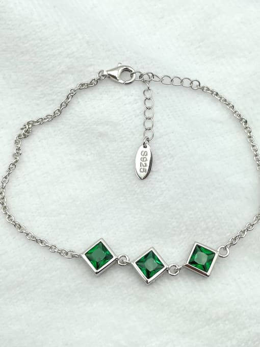 YUEFAN 925 Sterling Silver Cubic Zirconia Green Minimalist Adjustable Bracelet 2