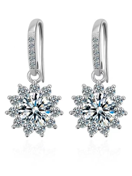  White 1ct+1ct 925 Sterling Silver Moissanite White Minimalist Drop Earring