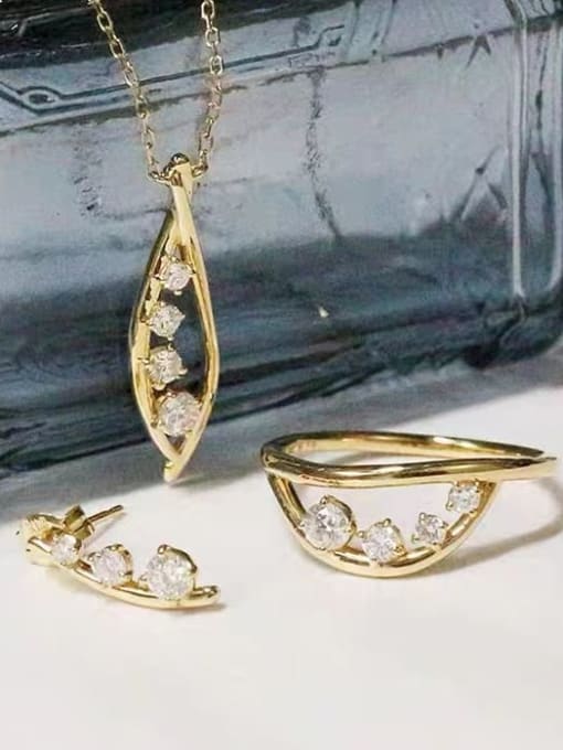 Yellow Minimalist 925 Sterling Silver Cubic Zirconia White Earring Ring and Necklace Set