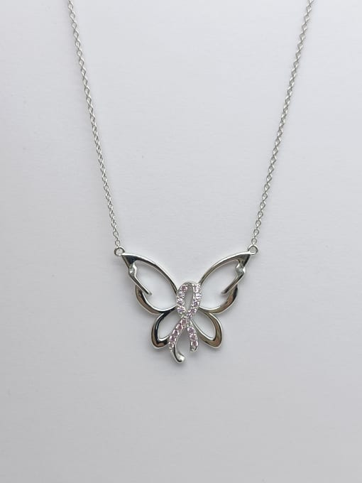 YUEFAN 925 Sterling Silver Cubic Zirconia Pink Butterfly Minimalist Lariat Necklace 0