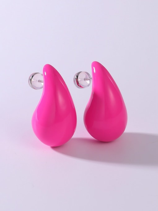 Pink 17*34 Brass Water Drop Minimalist Stud Earring