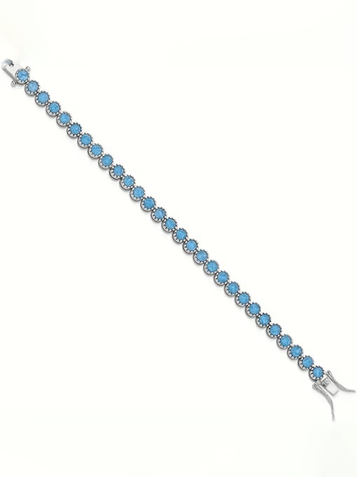 OPAL 925 Sterling Silver Synthetic Opal Blue Minimalist Charm Bracelet 0