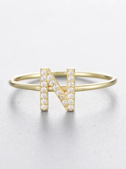 Yellow-n 925 Sterling Silver Cubic Zirconia White Letter Minimalist Band Ring