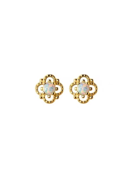 Yellow 925 Sterling Silver Synthetic Opal White Minimalist Stud Earring