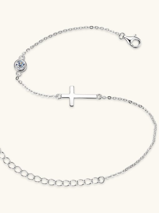 Jane Stone 925 Sterling Silver Moissanite White Cross Minimalist Link Bracelet 3