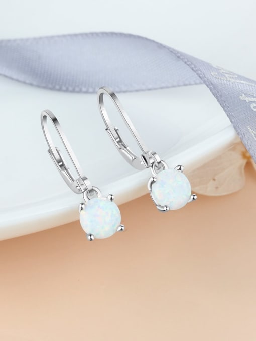 OPAL 925 Sterling Silver Synthetic Opal White Minimalist Huggie Earring 1