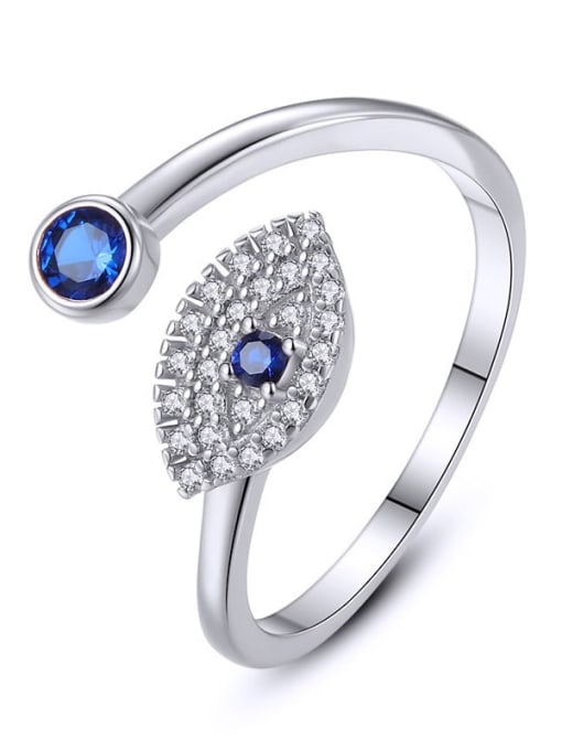 YUEFAN 925 Sterling Silver Cubic Zirconia Blue Minimalist Band Ring 0