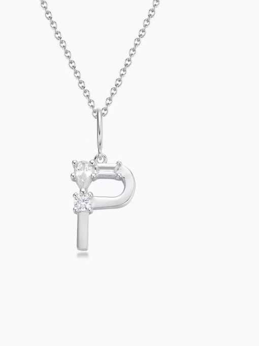 White p 925 Sterling Silver Cubic Zirconia White Minimalist Initials Necklace