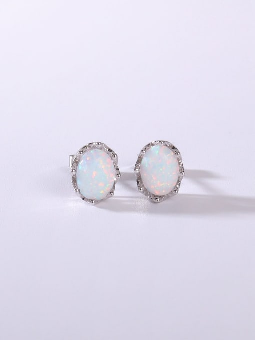 White 925 Sterling Silver Synthetic Opal Multi Color Minimalist Stud Earring