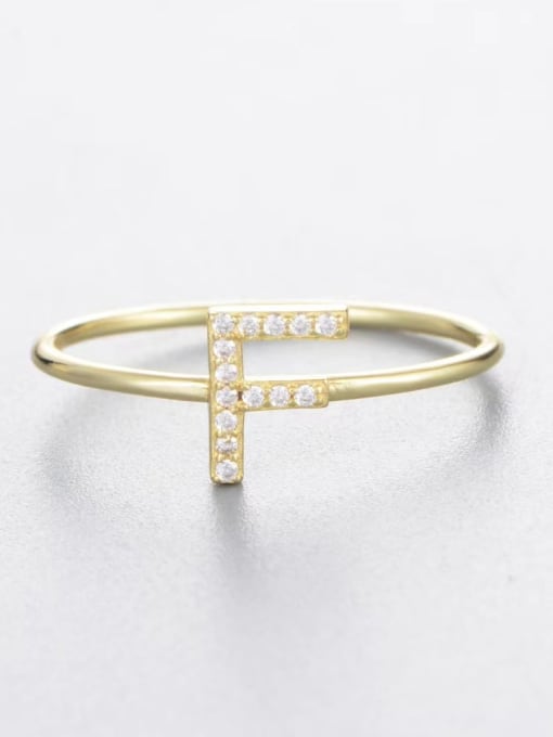 Yellow-f 925 Sterling Silver Cubic Zirconia White Letter Minimalist Band Ring