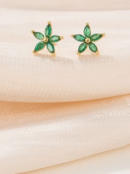 Green 925 Sterling Silver Cubic Zirconia Multi Color Minimalist Stud Earring
