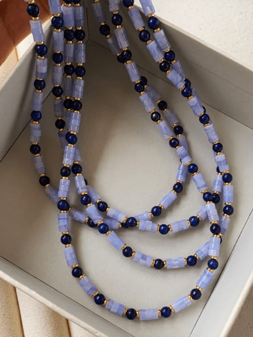 BYG Beads Natural Purple Agate Lapis Lazuli Stainless steel Carnelian Blue Stone Round Minimalist Beaded Necklace 3