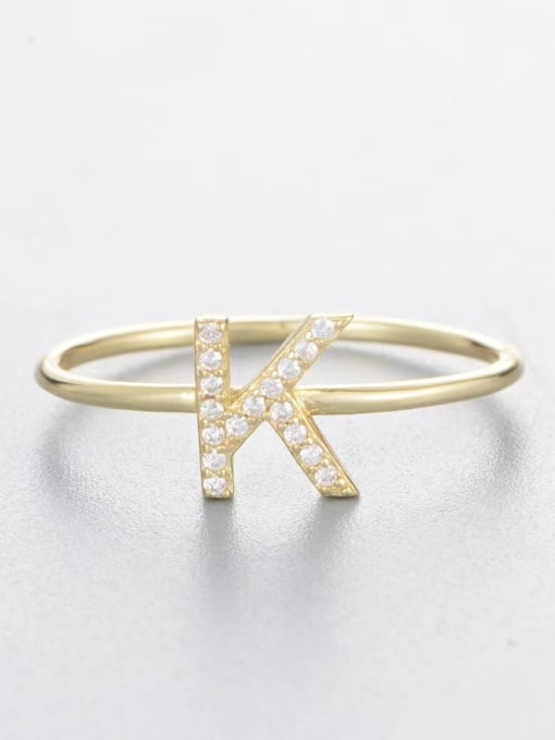 Yellow-k 925 Sterling Silver Cubic Zirconia White Letter Minimalist Band Ring