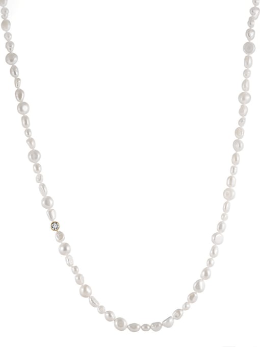 BYG Beads 925 Sterling Silver Freshwater Pearl White Tila Bead Round Minimalist Cuban Necklace 0