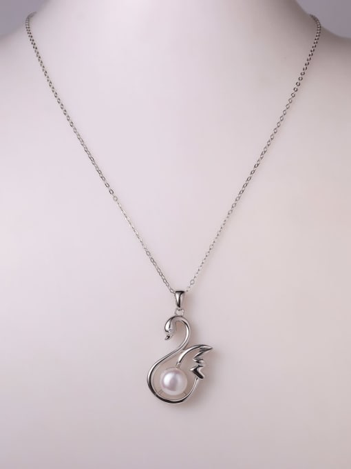 White 925 Sterling Silver Freshwater Pearl White Swan Minimalist Lariat Necklace