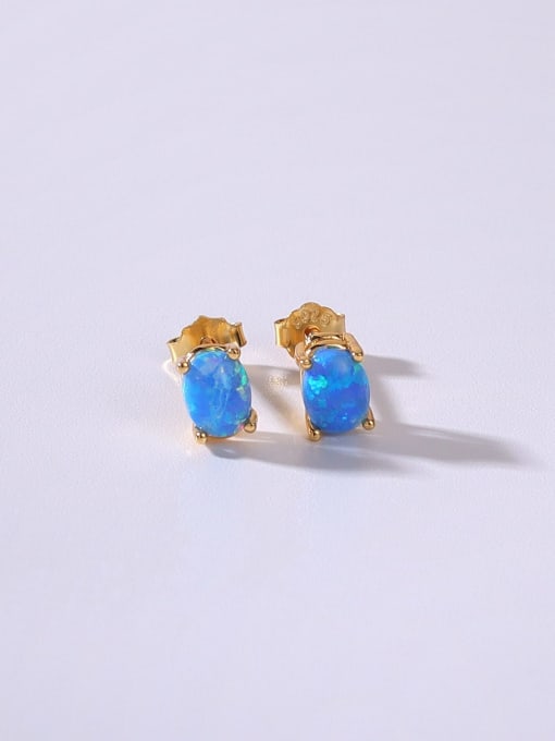 Blue 925 Sterling Silver Synthetic Opal Multi Color Minimalist Stud Earring