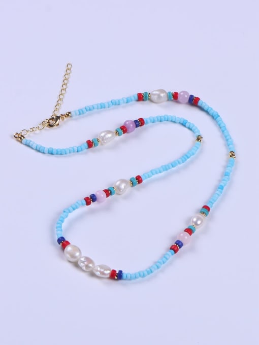 BYG Beads Brass Imitation Pearl Multi Color Minimalist Beaded Necklace 3