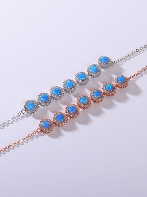 OPAL 925 Sterling Silver Synthetic Opal Blue Minimalist Adjustable Bracelet