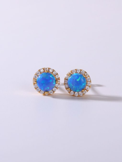 Blue 925 Sterling Silver Synthetic Opal Blue Minimalist Stud Earring