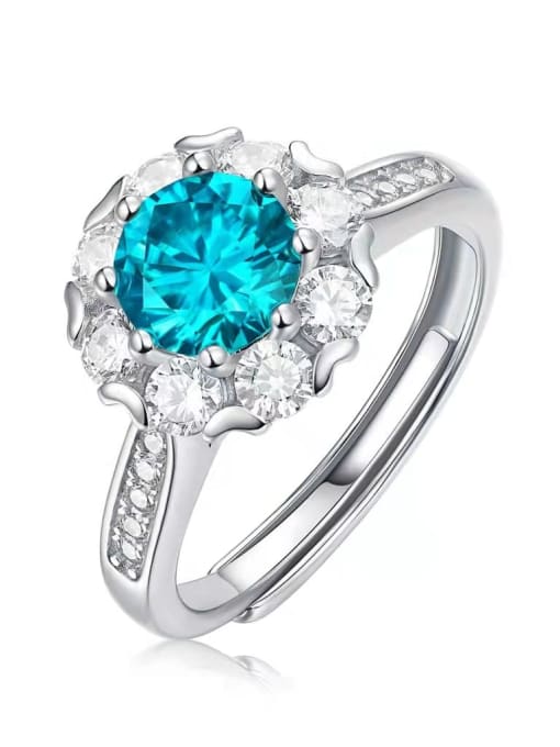 Jane Stone 925 Sterling Silver Moissanite Blue Classic Band Ring