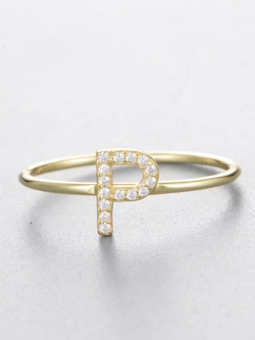 Yellow-p 925 Sterling Silver Cubic Zirconia White Letter Minimalist Band Ring