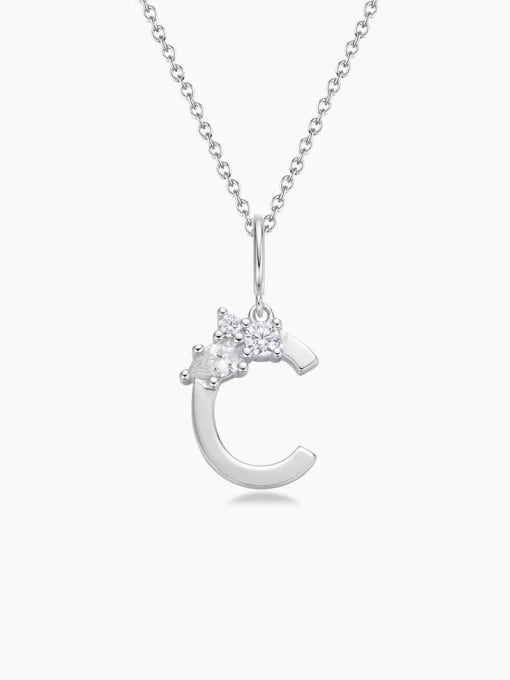 White C 925 Sterling Silver Cubic Zirconia White Minimalist Initials Necklace