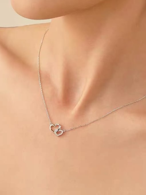 YUEFAN 925 Sterling Silver Cubic Zirconia White Heart Minimalist Link Necklace 2