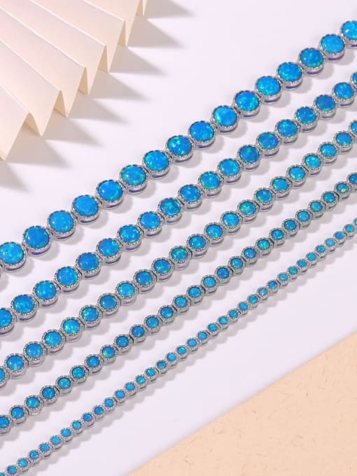 White3.0mm18cm 925 Sterling Silver Synthetic Opal Blue Minimalist Link Bracelet