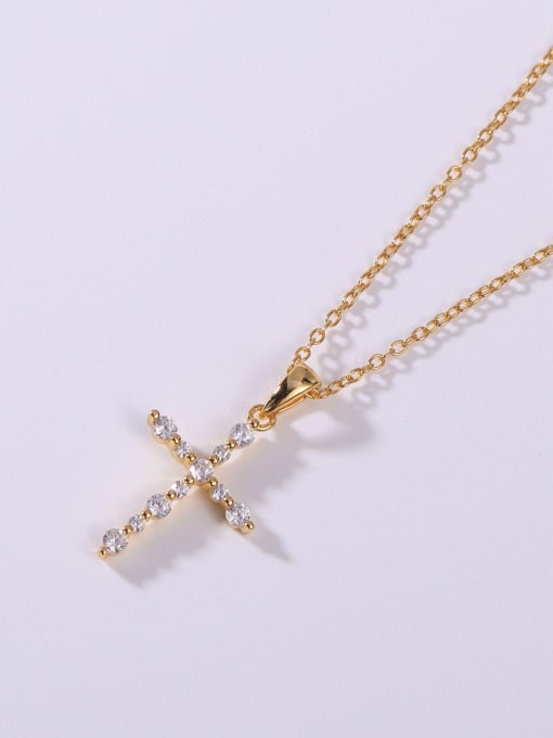 YUEFAN 925 Sterling Silver Cubic Zirconia White Cross Minimalist Lariat Necklace 3