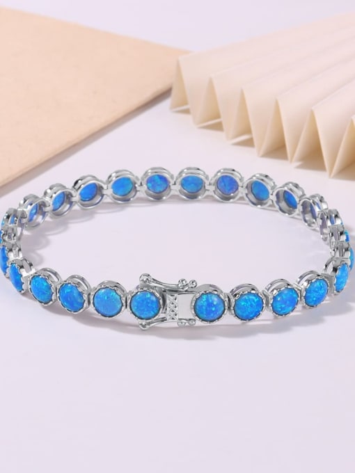 White4.0mm16cm 925 Sterling Silver Synthetic Opal Blue Minimalist Link Bracelet