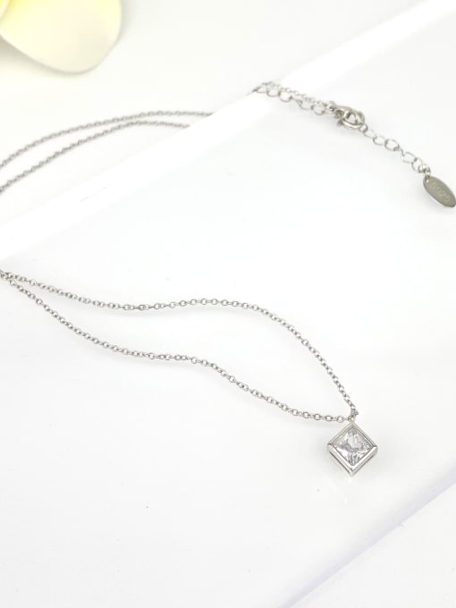 YUEFAN 925 Sterling Silver Cubic Zirconia White Minimalist Link Necklace 2