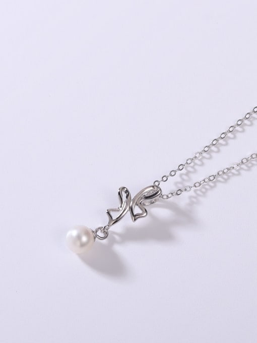 YUEFAN 925 Sterling Silver Freshwater Pearl White Minimalist Lariat Necklace