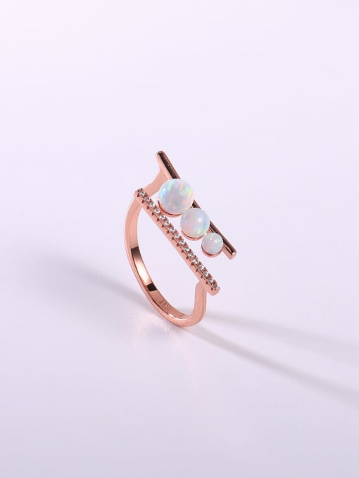 Rose 925 Sterling Silver Synthetic Opal White Minimalist Band Ring