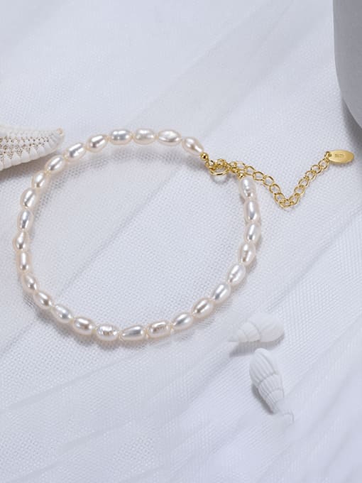 BYG Beads 925 Sterling Silver Freshwater Pearl White Tila Bead Oval Minimalist Handmade Beaded Bracelet 2