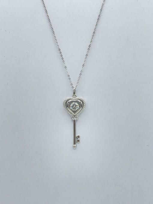 white 925 Sterling Silver Moissanite White Key Minimalist Lariat Necklace