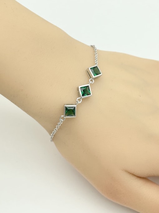 YUEFAN 925 Sterling Silver Cubic Zirconia Green Minimalist Adjustable Bracelet 0