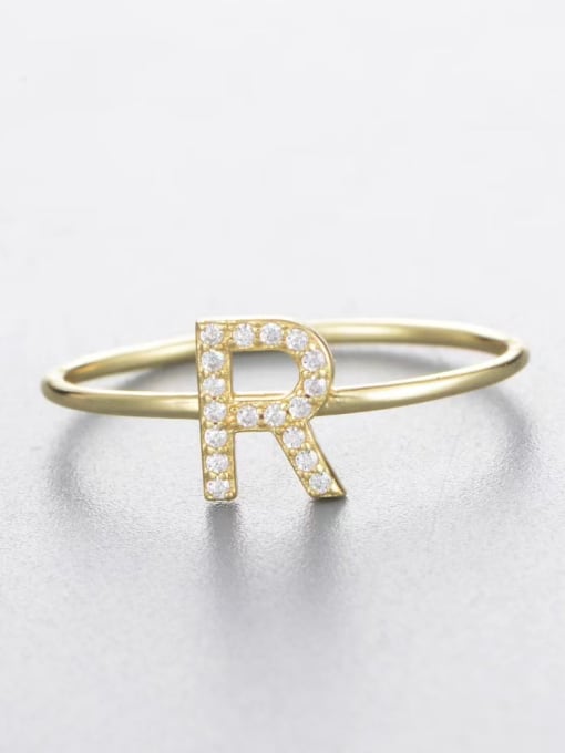 Yellow-r 925 Sterling Silver Cubic Zirconia White Letter Minimalist Band Ring