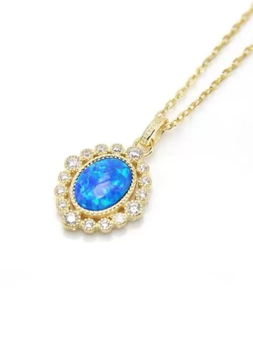 Yellow 925 Sterling Silver Synthetic Opal Blue Minimalist Lariat Necklace
