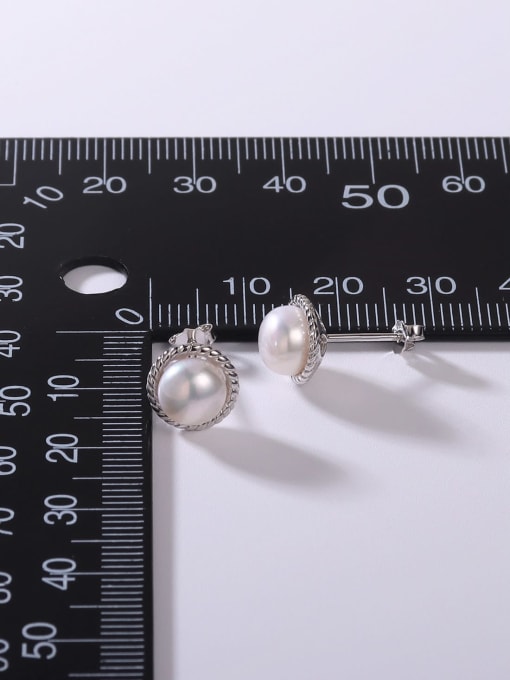 YUEFAN 925 Sterling Silver Freshwater Pearl White Minimalist Stud Earring 3