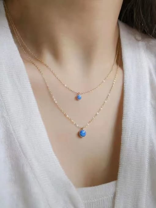 OPAL 925 Sterling Silver Synthetic Opal Blue Minimalist Link Necklace 4